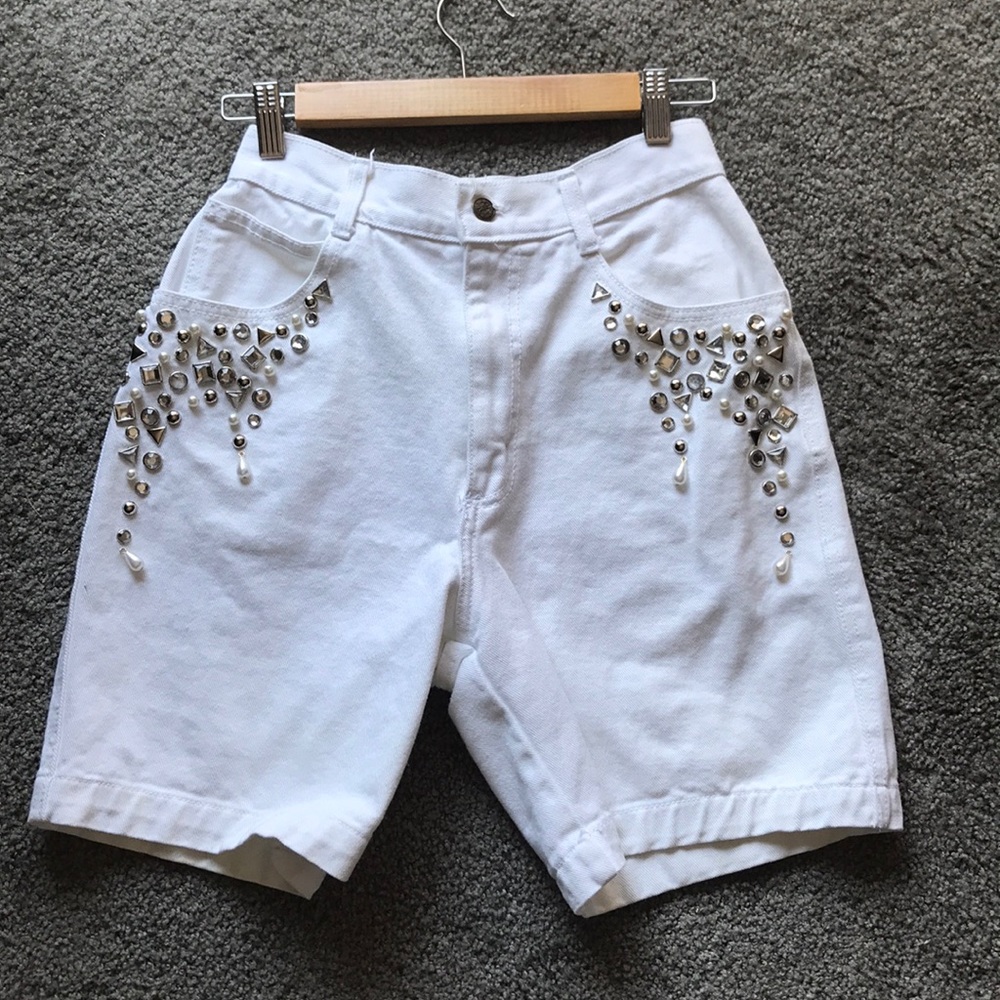Vintage white denim shorts - embellished!